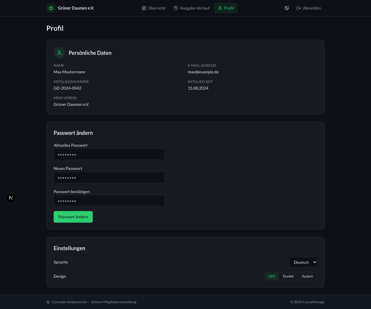 Profile & Settings Dark