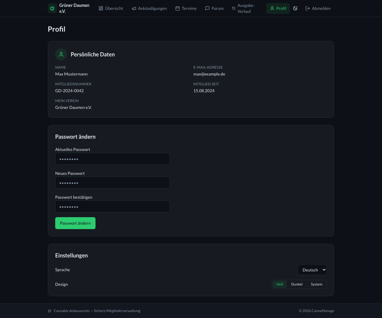 Profile & Settings Dark